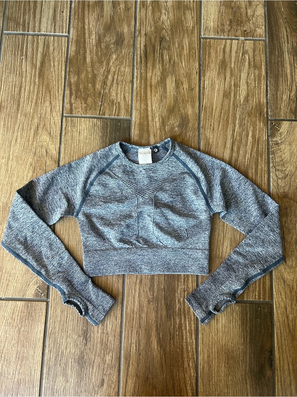 AYBL Blueish Gray Heather Cropped Workout Long-Sleeve
